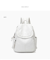 Women's Backpack White Washed Leather Backpack Female Small School Bags For Teenage Girls All-match Casual Travel Bag mochilitas