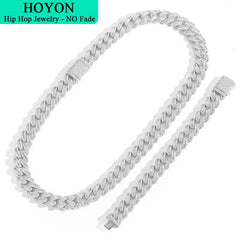 HOYON 15mm Zircon Stone Cuban Chain For Men Silver Plated Chain Neck Collares Fashion Hip Hop Jewelry