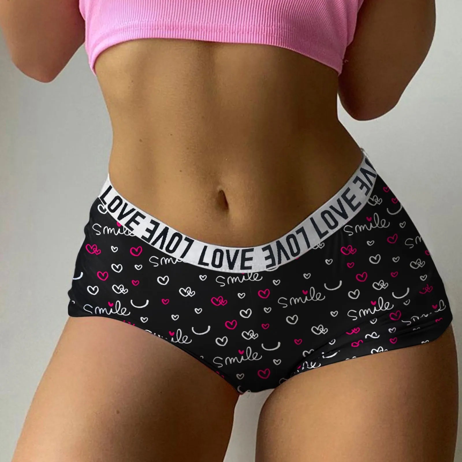Sexy Valentine'S Day Print Lingerie Women's Mid Waist Breathable Boyshort Female Sweet Style Cotton Crotch Underwear трусы