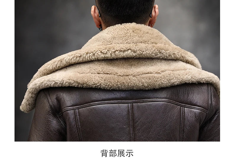 Natural Fur Coat Real Sheep Fur Coats Men Genuine Leather Motocycle Jacket Short B3 Air Force Flight Suit Winter Jackets Men FCY