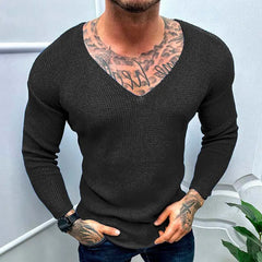 Mens Casual V-Neck Solid Sweater Spring Summer Fashion Knitted Pullover Tops For Men 2023 Harajuku Long Sleeve Jumper Streetwear