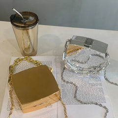 Mini Luxury Gold Party Evening Clutch Women Fashion Small PVC Box Crossbody Bag Female Dating Shoulder Bag Shopping Handbag