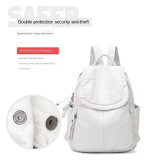 Women's Backpack White Washed Leather Backpack Female Small School Bags For Teenage Girls All-match Casual Travel Bag mochilitas