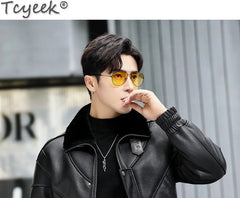 Tcyeek Genuine Leather Jacket Men 2024 Natural Sheepskin Fur Coat Winter Clothes Real Fur Mens Motocycle Jackets Jaqueta Couro