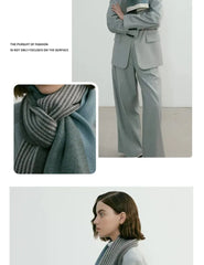 Knitted Gray Striped Scarf Warm Winter Male Female Couples 165*29cm