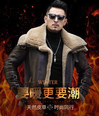 Natural Fur Coat Real Sheep Fur Coats Men Genuine Leather Motocycle Jacket Short B3 Air Force Flight Suit Winter Jackets Men FCY