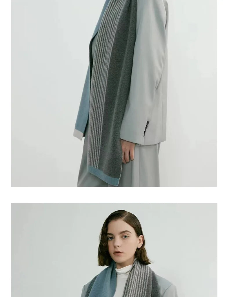 Knitted Gray Striped Scarf Warm Winter Male Female Couples 165*29cm