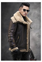 Natural Fur Coat Real Sheep Fur Coats Men Genuine Leather Motocycle Jacket Short B3 Air Force Flight Suit Winter Jackets Men FCY