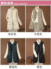 Plus Size Female Korean V-neck Casual Ultra Light Vest Coat Autumn Winter Women X-Long White Duck Down Warm Sleeveless Jackets