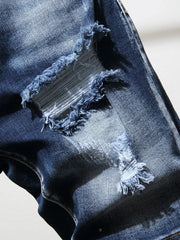 NEW Men's Graffiti Ripped Summer Fashion Short Jeans Casual Slim Big Hole Retro Style Denim Shorts Male Brand Clothes