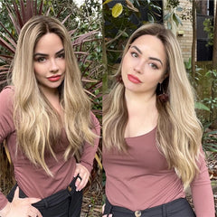 Ash Blonde Highlight Synthetic HD Lace Front Wig 13x4 Colored Silk Loose Wave Glueless Wig Dark Roots Blonde Wig For Women Daily