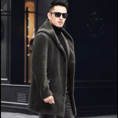 Men Winter Long Casual Thick Fleece Hooded Waterproof Jacket Male Real Fur Wool Coat  Outwear Vintage Clothing   G436