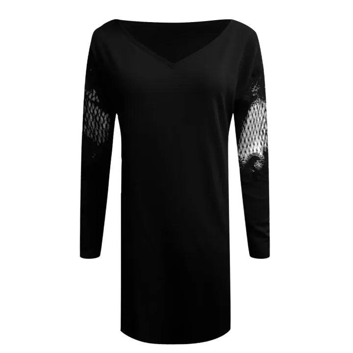 Princess Dresses For Girls Solid Color Long Sleeve V Neck Loose Transparent Mesh Black Dresses For Women Bodycon Dresses 2024