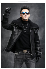 Natural Fur Coat Real Sheep Fur Coats Men Genuine Leather Motocycle Jacket Short B3 Air Force Flight Suit Winter Jackets Men FCY