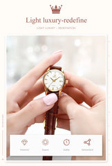 Womens Wrist Watch OLVES 6629 Automatic Mechanical Fashion Blue Dial Watches For women Leather Strap Waterproof Date