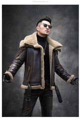 Natural Fur Coat Real Sheep Fur Coats Men Genuine Leather Motocycle Jacket Short B3 Air Force Flight Suit Winter Jackets Men FCY