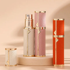 PU Leather Perfume Bottle Lychee Pattern Empty Cosmetic Container Bottom Filling Refillable Parfume Atomizer Bottle Woman