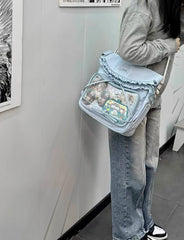 JIAERDI Aesthetic Japanese Style Itabag For Women Kawaii Large Capacity Schoolbag Harajuku Blue Bow Shoulder Bag Female Y2k Bag