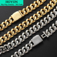 HOYON 15mm Zircon Stone Cuban Chain For Men Silver Plated Chain Neck Collares Fashion Hip Hop Jewelry