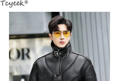 Tcyeek Genuine Leather Jacket Men 2024 Natural Sheepskin Fur Coat Winter Clothes Real Fur Mens Motocycle Jackets Jaqueta Couro