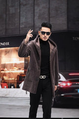 Men Winter Long Casual Thick Fleece Hooded Waterproof Jacket Male Real Fur Wool Coat  Outwear Vintage Clothing   G436