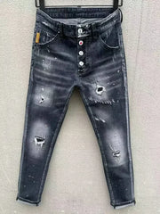 Dsq2 Jeans Skinny Style Men's Slim Denim Patchwork Straight Zipper Pants Blue Hole Brand ICON Jeans for Men