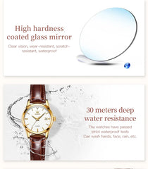 Womens Wrist Watch OLVES 6629 Automatic Mechanical Fashion Blue Dial Watches For women Leather Strap Waterproof Date