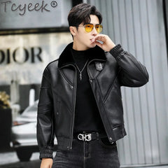 Tcyeek Genuine Leather Jacket Men 2024 Natural Sheepskin Fur Coat Winter Clothes Real Fur Mens Motocycle Jackets Jaqueta Couro