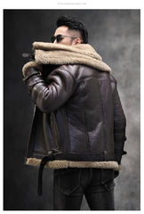 Natural Fur Coat Real Sheep Fur Coats Men Genuine Leather Motocycle Jacket Short B3 Air Force Flight Suit Winter Jackets Men FCY
