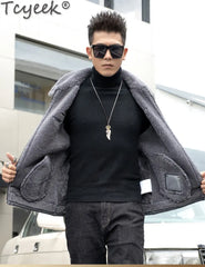 Tcyeek Natural Sheepskin Fur Coats Genuine Leather Jacket Men Winter Clothes Warm Real Fur Motocycle Jackets Casaco Masculino