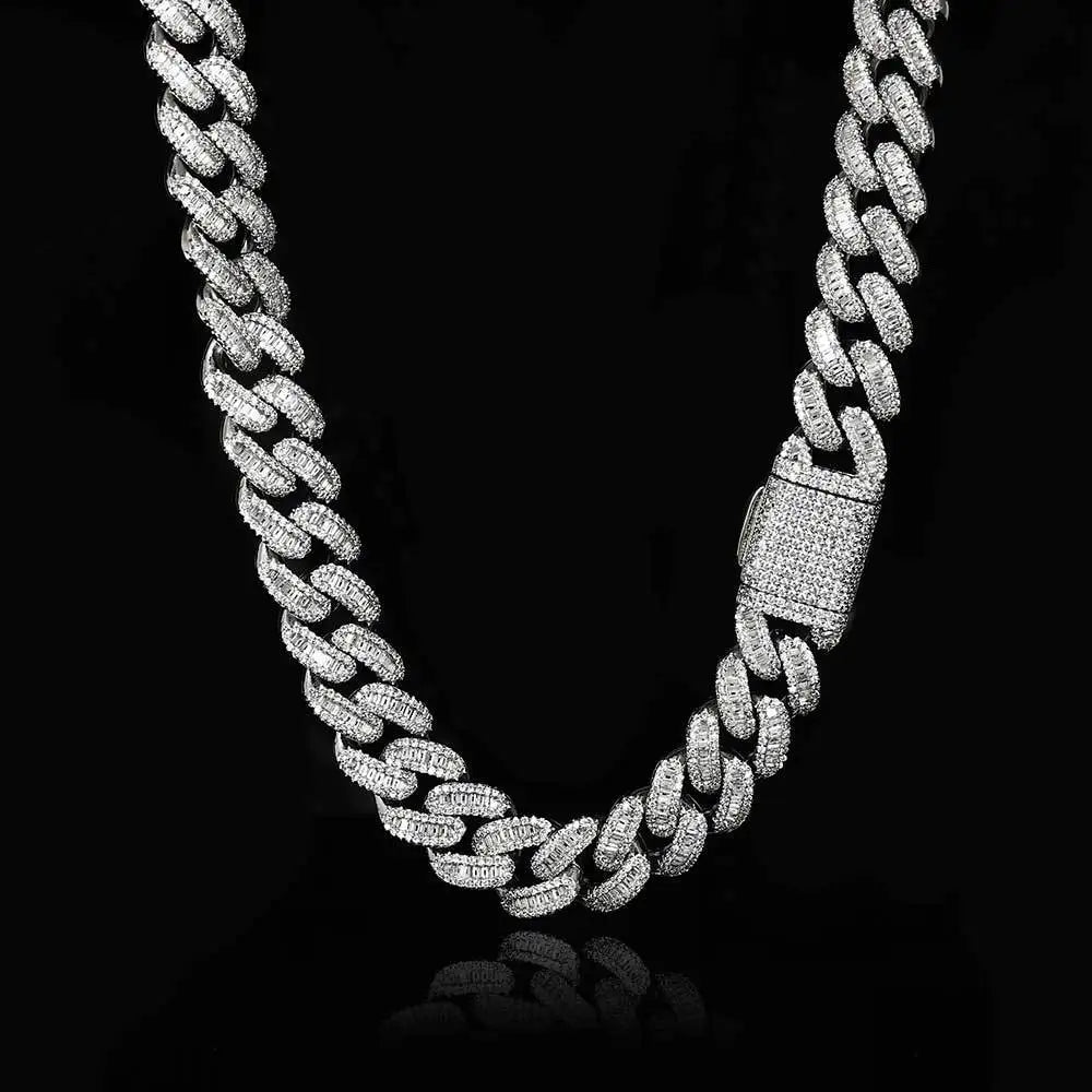 HOYON 15mm Zircon Stone Cuban Chain For Men Silver Plated Chain Neck Collares Fashion Hip Hop Jewelry