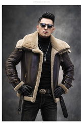 Natural Fur Coat Real Sheep Fur Coats Men Genuine Leather Motocycle Jacket Short B3 Air Force Flight Suit Winter Jackets Men FCY