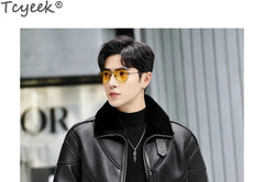 Tcyeek Genuine Leather Jacket Men 2024 Natural Sheepskin Fur Coat Winter Clothes Real Fur Mens Motocycle Jackets Jaqueta Couro