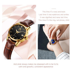 Womens Wrist Watch OLVES 6629 Automatic Mechanical Fashion Blue Dial Watches For women Leather Strap Waterproof Date