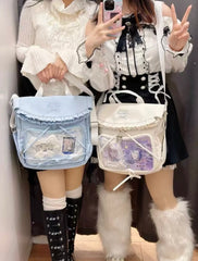 JIAERDI Aesthetic Japanese Style Itabag For Women Kawaii Large Capacity Schoolbag Harajuku Blue Bow Shoulder Bag Female Y2k Bag