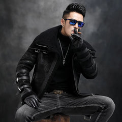 Natural Fur Coat Real Sheep Fur Coats Men Genuine Leather Motocycle Jacket Short B3 Air Force Flight Suit Winter Jackets Men FCY