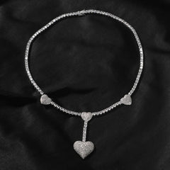 Uwin 4 Heart Necklace Drip Necklaces for Women 4mm Tennis Chain With Heart Pendant Iced Out Cz Hip Hop Jewelry Gift