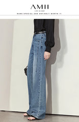 Amii Minimalism Women Jeans 2024 Spring Vintage Denim Pants Loose Wide Leg Pants Women's Casual Pants Female Trousers 12270097