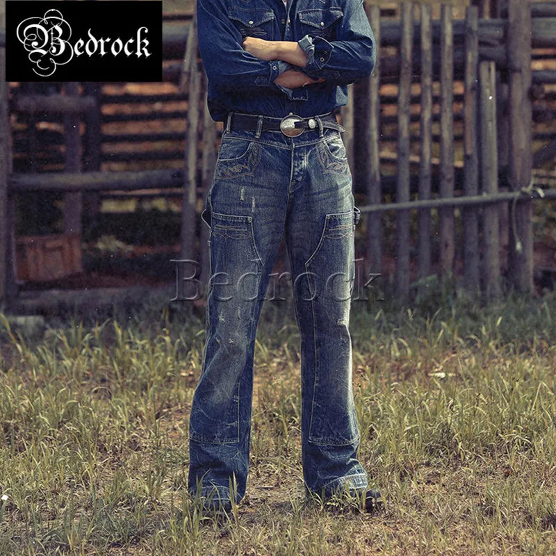 MBBCAR 16.5oz Selvedge Denim Jeans Men Double Knee Lumberjack Pants Destroy Washed Distressed High Waist Wide Leg Cargo Pants