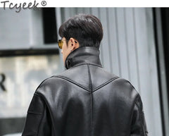 Tcyeek Genuine Leather Jacket Men 2024 Natural Sheepskin Fur Coat Winter Clothes Real Fur Mens Motocycle Jackets Jaqueta Couro