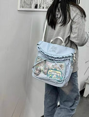 JIAERDI Aesthetic Japanese Style Itabag For Women Kawaii Large Capacity Schoolbag Harajuku Blue Bow Shoulder Bag Female Y2k Bag