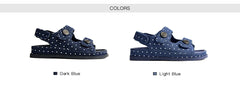 BEAUTODAY Leisure Sandals Women Denim Blue Polka Dot Hook And Loop Button Decoration Summer 2023 Ladies Shoes Handmade 34580