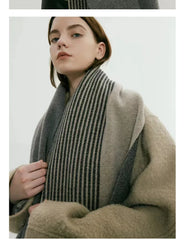 Knitted Gray Striped Scarf Warm Winter Male Female Couples 165*29cm