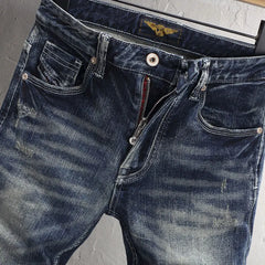 Italian Style Fashion Men Jeans High Quality Retro Washed Blue Stretch Slim Fit Vintage Ripped Jeans Men Designer Denim Pants