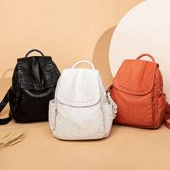 Women's Backpack White Washed Leather Backpack Female Small School Bags For Teenage Girls All-match Casual Travel Bag mochilitas