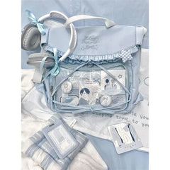 JIAERDI Aesthetic Japanese Style Itabag For Women Kawaii Large Capacity Schoolbag Harajuku Blue Bow Shoulder Bag Female Y2k Bag