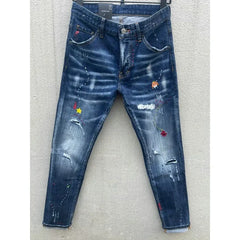 Dsq2 Jeans Skinny Style Men's Slim Denim Patchwork Straight Zipper Pants Blue Hole Brand ICON Jeans for Men