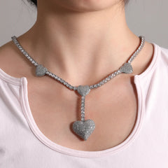 Uwin 4 Heart Necklace Drip Necklaces for Women 4mm Tennis Chain With Heart Pendant Iced Out Cz Hip Hop Jewelry Gift