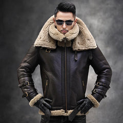 Natural Fur Coat Real Sheep Fur Coats Men Genuine Leather Motocycle Jacket Short B3 Air Force Flight Suit Winter Jackets Men FCY