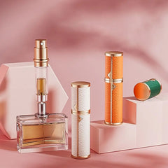 PU Leather Perfume Bottle Lychee Pattern Empty Cosmetic Container Bottom Filling Refillable Parfume Atomizer Bottle Woman